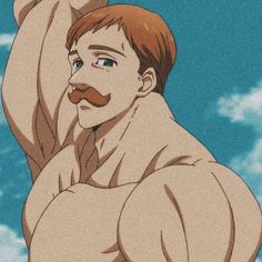 an animated image of a man with a moustache on his face and chest