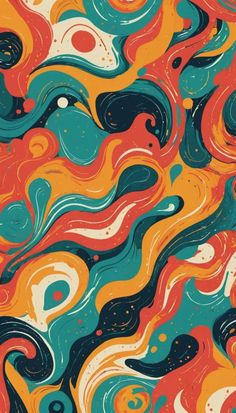 an abstract background with colorful swirls and dots in orange, blue, yellow and green