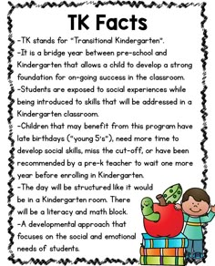 a poster with the words tk fact and an image of a child holding an apple