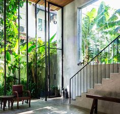 the inside of a house with lots of plants