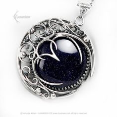 ALLTHARIAH LUNA - Exclusive, Large, Gothic, fantasy-style necklace, Crescent Moon pendant. Fully handmade work (oxidized and polished silver). Main base gem: Blue Sandstone 26Ct (5,2g). Additional stones: Sapphire. Material: Sterling Silver, Fine Silver / 925, 999. We use only high-quality silver. No "German Silver" - Our silver does not contain harmful nickel. Optional: Sterling Silver Chain, length: 42 cm + 7 cm, or 52 cm + 7 cm (Rolo) with a decorative clasp, adjustable. Pendant length approx Pagan Pendants, Vampire Fashion, Crescent Moon Necklace Silver, Blue Sandstone, Crescent Moon Pendant, Labradorite Jewelry, Crescent Moon Necklace, Wire Wrapped Necklace, Necklace Blue