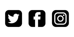 three black and white logos with the word social media on one side, twitter on the other