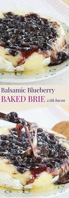 two plates with blueberry baked brie on them