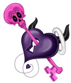 a skeleton holding a key in the shape of a heart