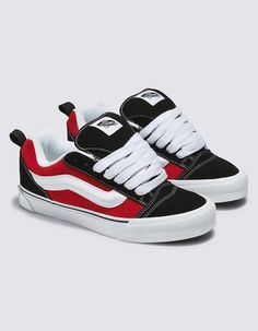 VANS Knu Skool Shoes Small Closet Shoe Storage Ideas, New School Vans, Small Closet Shoe Storage, Closet Shoe Storage Ideas, Shoe Inspo Sneakers, Vans Shoes Custom, Red And Black Vans, N Shoes, Estilo Vans