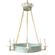 a chandelier with five lights hanging from it's center and four arms