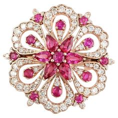 Meghna Jewels 2.94 carats ruby diamond 14K Gold Floral Pendant Brooch Brooch Diamond, Pendant Brooch, Floral Pendant, Ruby Diamond, Gold Floral, Jewelry Vintage, Sparkle Diamonds, Diamond Gemstone, Antique Furniture