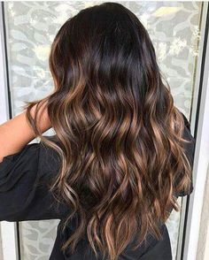 Highlighted. Balayage brown hair Dark Brown Hair With Caramel Highlights, Dark Brunette Balayage Hair, Dark Brunette Balayage, Rambut Brunette, Brown Hair With Caramel Highlights, Brunette Ombre, Brown Ombre Hair, Chocolate Brown Hair Color, Brunette Balayage