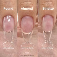 Round VS Almond VS Stiletto ❤︎︎ 𝙇𝙞𝙣𝙠 𝙞𝙣 𝙗𝙞𝙤 ❤︎ • • • #getnailed #beginnernailtech #nailsswag #nailed #nailgoals #nailtechlife… | Instagram Rounded Stiletto Nails, Long Round Nails, Round Shaped Nails, Round Nail Designs, Nail Tip Shapes, Long Almond Nails, Pointy Nails, Almond Shape Nails, Nail Services