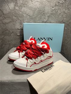 SMOOTH and SLEEK Design FREE SHIPPING & RETURNSDUTIES & TAXES INCLUDE Red Lanvin Sneakers Outfit, Red Lanvin Sneakers, Curb Sneaker, Minion Sneakers, Kd Sneakers, Lanvin Sneakers, Vans Sneakers (men), Pretty Sneakers, Trendy Shoes Sneakers