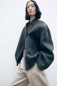 Jackets Oversized, Wool Blend Jacket, Long Sleeve Tops Casual, Zara Jackets, Casual Coat, Outfits Casuales, Top Coat, Jacket Outfits, Long Sleeve Top