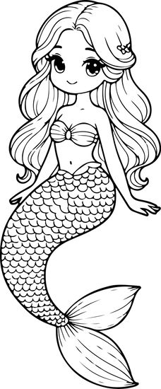 a mermaid with long hair and a bow on her head