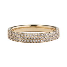 a gold ring with three rows of diamonds