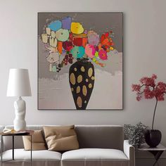 Large Abstract Vase Paintings Square Contemporary Colorful Stone Flower Paintings Spring Painting Framed Abstract Flower Paintings, Large Canvas Art Abstract, Arty Ideas, Canvas Art Abstract, Flower Canvas Art, Abstract Flower Art, Abstract Floral Art, Still Life Oil Painting, Abstract Flower Painting