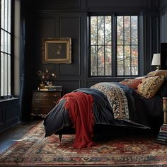 Dark Mediterranean Bedroom, Moody Victorian Bedroom, Elegant Dark Feminine, Feminine Bedroom Ideas, Dark Modern Bedroom, Bedroom Decor Indian, Academia Interior, Dark Feminine Bedroom, Bedroom Inspirations Cozy