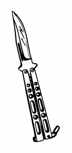 a black and white drawing of a knife with the blade cut out to show it's sharpness