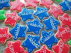 decorated cookies with names and stars on them