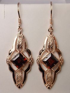 Natural Garnet Earrings/ Rose Gold plated Sterling Silver/ Natural Red Garnet, Victorian Star Filigree [Custom Made] Design#E6 Earrings Star, Earrings Rose Gold, Garnet Earrings, Star Design, Victorian Jewelry, Lovely Earrings, Garnet Gemstone, Rose Earrings, Dream Jewelry