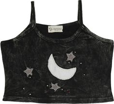 The handmade celestial moon crescent motif on this crop top calls out all the selenophiles, the lovers of the moon! Made with soft, breathable fabric, this crop top is perfect for summer days, warm nights, and festivals. Pair it with high or low-waisted black pants or a flowy black skirt for a stylish and free-spirited look. #tlb #Sleeveless #Patchwork #Stonewash #Embroidered #vacationclothing #beachwrap #bohemianfashion #Handmade #gypsytanktop #summerhippietanktop #ribbedcottontanktop Lovers Of The Moon, Flowy Black Skirt, Hippie Tank Tops, Moon Made, Beach Bohemian, Tie Dye Hippie, Moon Crescent, Hippie Look, Bohemian Handmade