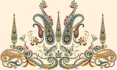 an ornate ornamental design with many colors and designs on it's sides, including the tail