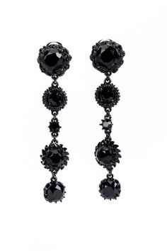 Vintage Oscar de la Renta Black Enamel & Crystal Drop Earrings front @recess la Lace Earrings, Dark Romantic, Goth Dress, Crystal Drop Earrings, Crystal Drop, Faceted Crystal, Watch Necklace, Black Enamel, Flower Shape