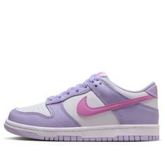 (GS) Nike Dunk Low 'Lilac Bloom Pink' HQ1185-161 Shoes Sneakers Aesthetic, Purple Dunks, Pink Asics, Dunks Shoes, Rose Vans, Painted Sneakers