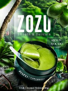 an advertisement for a facial mask made with green tea and avocado in the jungle