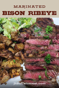 Bison, Buffalo, Marinade, Game Meat Recipe, Ribeye Steak, Best marinade Red Wine Glaze, Surf N Turf Recipes, Rib Eye Steaks, Wine Marinade, Rib Eye Recipes, Ribeye Steak Recipes, Barbeque Recipes, Rib Eye, Surf And Turf