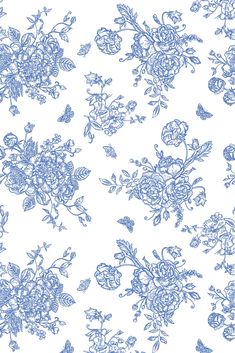 a blue and white floral wallpaper pattern