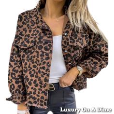 Leopard Print Denim Distressed Jean Jacket Button-Up Classic Collar Mobwife Glam Keeping It Casual For Everyday Wear, This Fierce Piece Is Versatile And Effortlessly Perfect. Featuring A Beautiful Bold Leopard Print, This Will Add A Touch Of Glamour To Any Outfit. Standard Collar Neckline And Equipped With A Functional Chest Pockets For Your Essentials Classic Hip, Cuff And Full Length Button Up Closure With A Distressed Torn Raw Frayed Hem That Creates A Worn-In Bohemian Vintage Vibe. Symbolica Brown Button-up Denim Jacket For Fall, Chic Button-up Denim Jacket For Fall, Chic Fall Button-up Denim Jacket, Chic Fall Denim Button-up Jacket, Trendy Brown Outerwear With Buttoned Pockets, Brown Cotton Outerwear, Fall Denim Jacket With Buttoned Pockets, Fall Denim Jacket For Workwear, Fall Workwear Denim Jacket