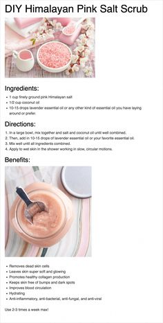 Pink Himalayan Salt Scrub Diy, Pink Salt Body Scrub Diy, Bath Salt Scrubs Diy Recipes, Natural Diy Body Scrub, Bath Salt Packing Ideas, Skin Care Project Ideas, Body Products To Make And Sell, Pink Himalayan Salt Bath Soak, Pedicure Scrub Diy Recipes