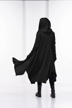 Hooded Cloak Long Cardigan Hooded Cape Cloak With Hood - Etsy Waistcoat Sweater, Coat Cape, Solid Dress Casual, Black Cape, Formal Dresses With Sleeves, Long Coats, Cotton Linen Dresses, Sleeveless Long Dress, Beach Maxi Dress