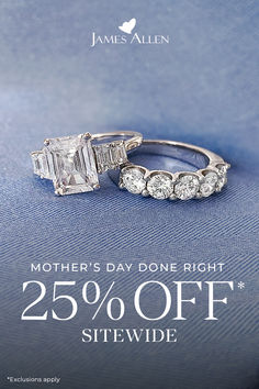 two wedding rings with the words mother's day done right 25 % off site wide