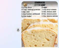 the recipe for starbucks's pound cake is shown