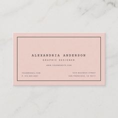 a pink business card with the words, alexandria anderson graphic designer in black on it