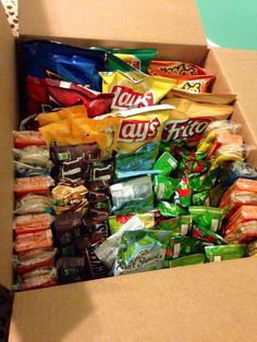 a box filled with lots of different types of snacks