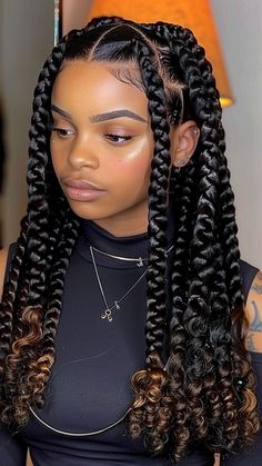 20 Box Braids Hairstyles with Curly Ends Unveiled African Braid Hairstyle, Jumbo Braids With Curls At The End, Box Braids Big Size, Jumbo Braid Styles For Black Women, Simple Box Braid Styles, Short Jumbo Box Braids With Curly Ends, Braided Hairstyles Individuals, Jumbo Braids Hairstyles For Black Women, Big Curly Braids