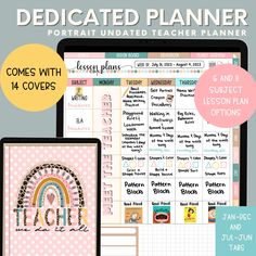 VIDEO WALKTHROUGH (copy and paste link in new tab) https://youtu.be/1T5lfhpjMIk Are you ready to create your perfect teacher planner? No more buying planners that don't fit what you're looking for. This planner comes 100% LAG FREE and UNDATED Comes with July-June tabs AND January-December tabs (8 PLANNERS TOTAL)  NOTE: THIS ONLY INCLUDES LANDSCAPE PLANNERS. PORTRAIT PLANNERS ARE SOLD SEPARATELY. WHAT YOU GET: 2 *SIX SUBJECT* January-December Planners (Monday & Sunday Start 2 *SIX SUBJECT* July-A Digital Teacher Planner, December Planner, Landscape Planner, Writing Lesson Plans, Planner For Goodnotes