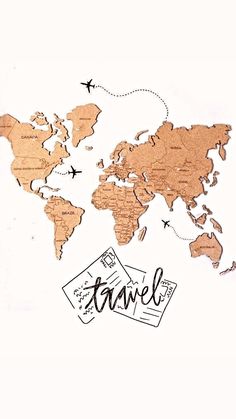 a world map with the words travel written on it