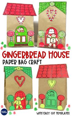 gingerbread house paper bag craft with easy cut templates and instructions for making it