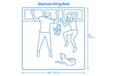 a blue line drawing of a man and woman in bed with their hands up to the ceiling