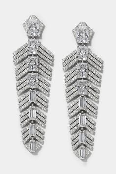 These modern and elegant earrings will add a touch of sophistication to any outfit with their geometric design and sparkling pave, baguette, and mixed-cut CZ stones. Argentium Silver Jewelry, Jeweled Picture, Popular Earrings, Modern Jewellery Design, Ear Candy, Art Deco Earrings, Jewelry Design Necklace, Deco Jewelry, Art Deco Jewelry