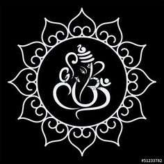 the symbol of hindu god ganesha on a black background with white circles around it