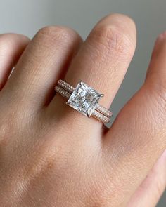 Princess Cut Genuine Moissanite Hidden Halo Set Gorgeous Bridal Wedding Ring Set Halo Wedding Rings Sets, Moissanite Wedding Set, Princess Cut Halo, Moissanite Ring Set, Princess Cut Moissanite, Moissanite Bridal Sets, Yellow Gold Wedding Ring, Wedding Rings Halo, Bridal Wedding Rings