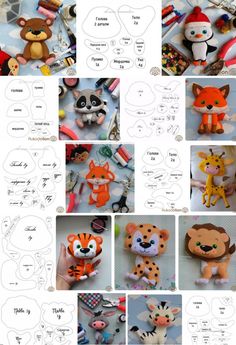 many different pictures of stuffed animals and other things to make them look like they have been made out of paper