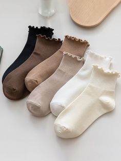 Multicolor  Collar  Fabric   Embellished   Women Socks & Hosiery Music Shoes, Solid Socks, Ruffled Socks, Ankle Socks Women, Women Crew Socks, Cute Socks, Fashion Socks, Short Socks, Casual Socks