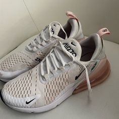 Women’s Nike Air Max 270 Tennis Shoes. White With Navy Blue And Pink Accents. Great Condition. Size Women’s 9.5 Womens Nike Air Max 270, Nike Airmax 270, Nike Sneakers Women, Air Max 270, Nike Air Max 270, Mens Trainers, White Trainers, Nike Shoes Women, White Nikes