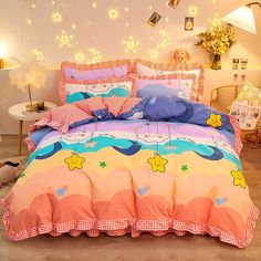 Shooting Star Bedding Set rainbow bedding set aesthetic bedding set boogzel apparel Kawaii Bedding, Colorful Bedding Sets, Star Bedding, Strawberry Beds, Double Bed Covers, Rainbow Bedding, Colorful Bedding, Floral Bedding Sets, Double Bed Sheets