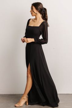 Our Giselle Maxi Dress comes in a black color and is oh so gorgeous. Don't forget to get this dress for your next event! Short Black Bridesmaid Dresses With Sleeves, Black Bridesmaid Dresses Long Sleeve, Formal Dance, Black Dress Formal, Guest Attire, Maxi Dress Black, Black Bridesmaid Dresses