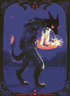 an illustration of a wolf holding something in it's paws